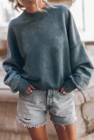 Sky Blue Long Sleeve Drop Shoulder Pullover Sweatshirt