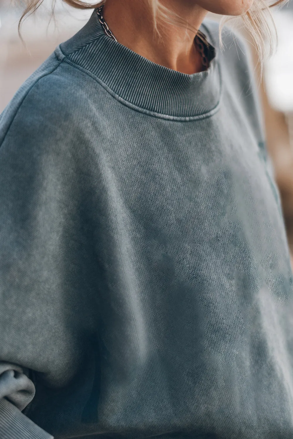 Sky Blue Long Sleeve Drop Shoulder Pullover Sweatshirt