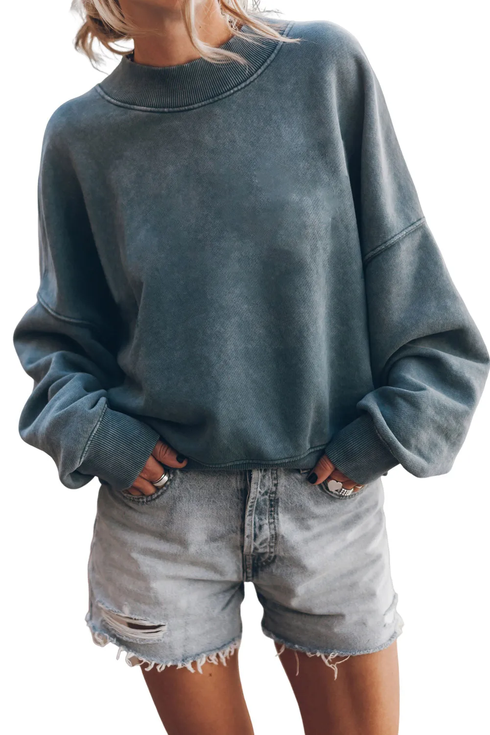 Sky Blue Long Sleeve Drop Shoulder Pullover Sweatshirt