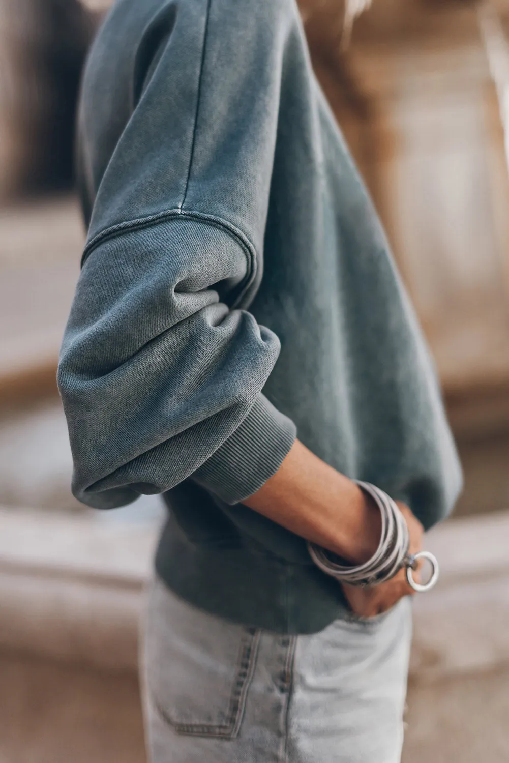 Sky Blue Long Sleeve Drop Shoulder Pullover Sweatshirt