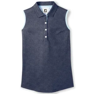 Sleeveless Houndstooth Trim Pique Navy Heather