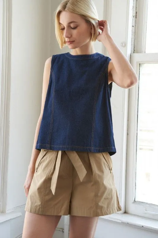 Sleeveless Open-Back Denim Top