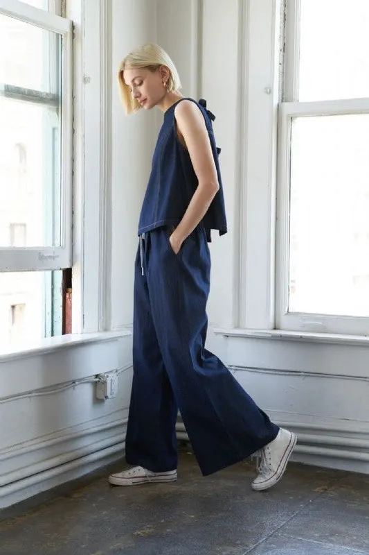 Sleeveless Open-Back Denim Top