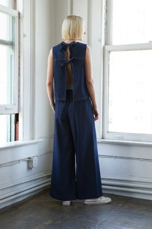 Sleeveless Open-Back Denim Top