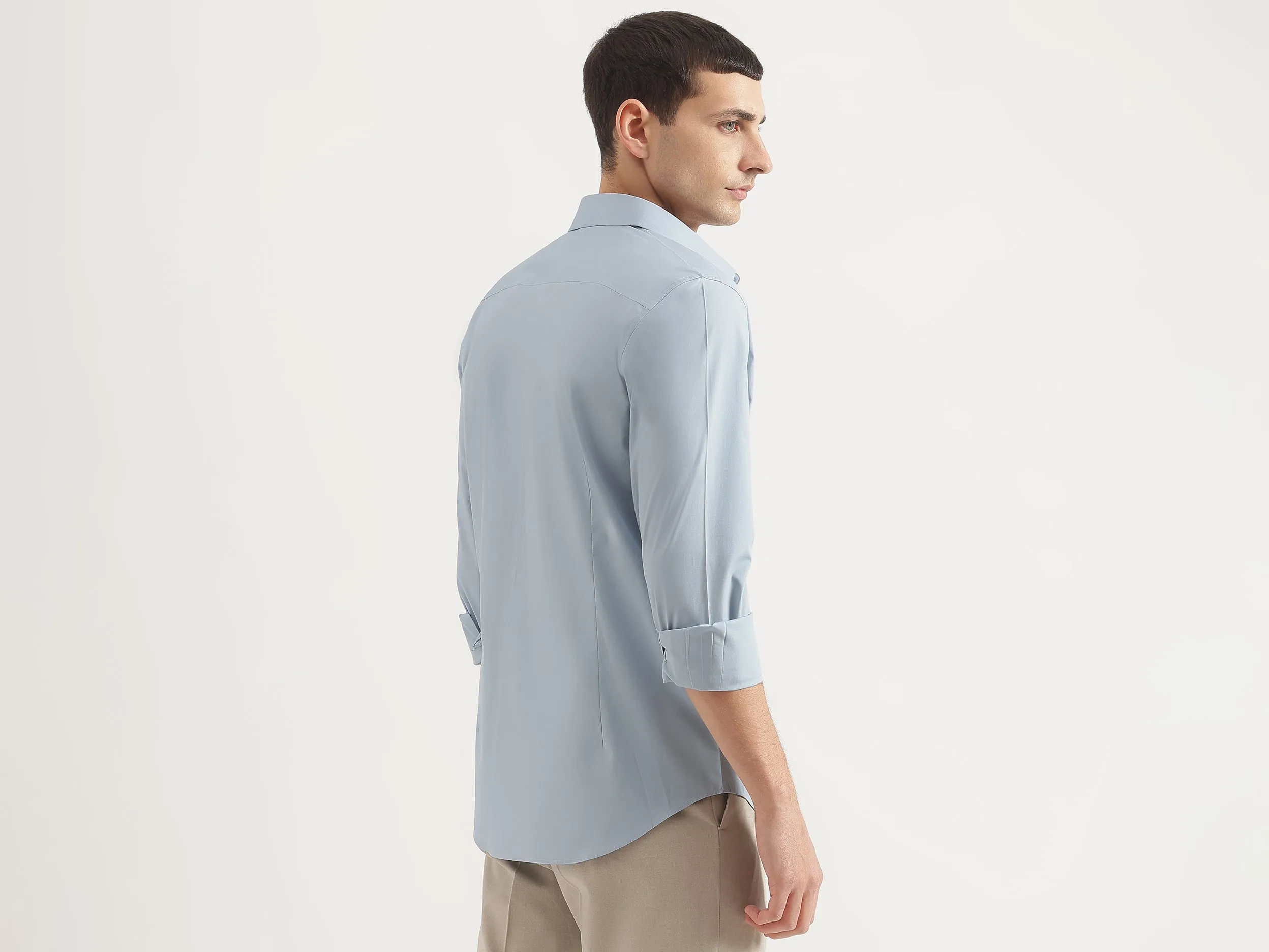 Slim Fit Spread Collar Solid Shirt