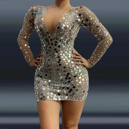 Slim Gauze Translucent Hip Wrap Dress Stage Performance Dress