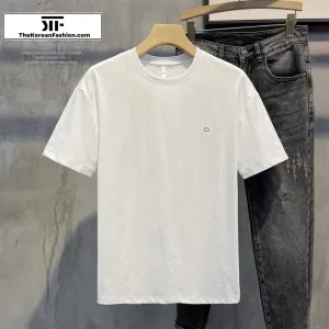Smile Embroidered Round Neck Cotton T-Shirt