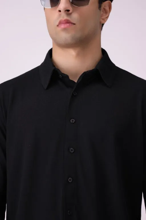 Solid Black Button-Down Shirt
