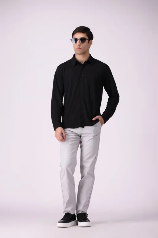 Solid Black Button-Down Shirt