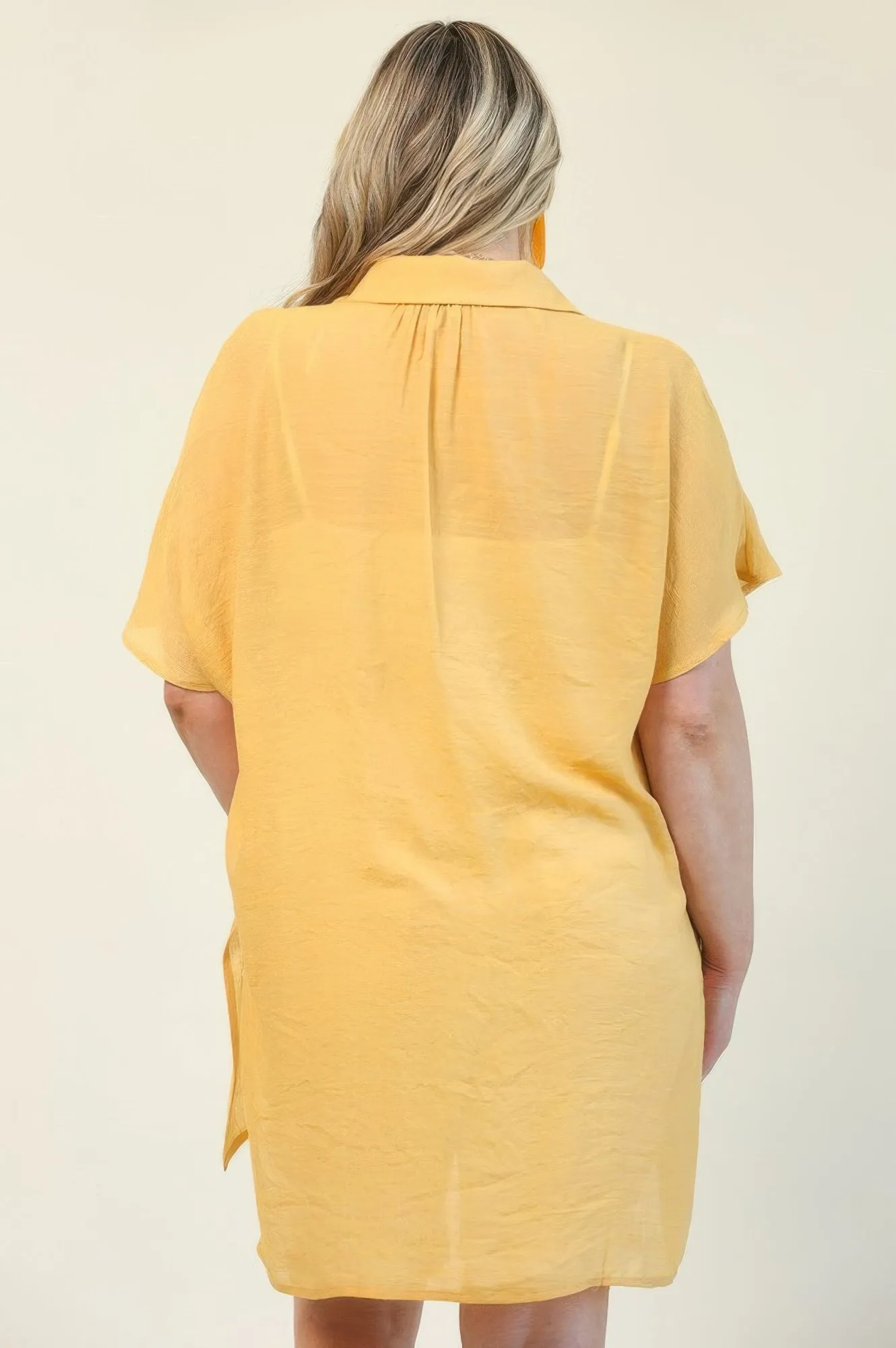 Solid Button Down Loose Fit Long Shirts With Side Slits