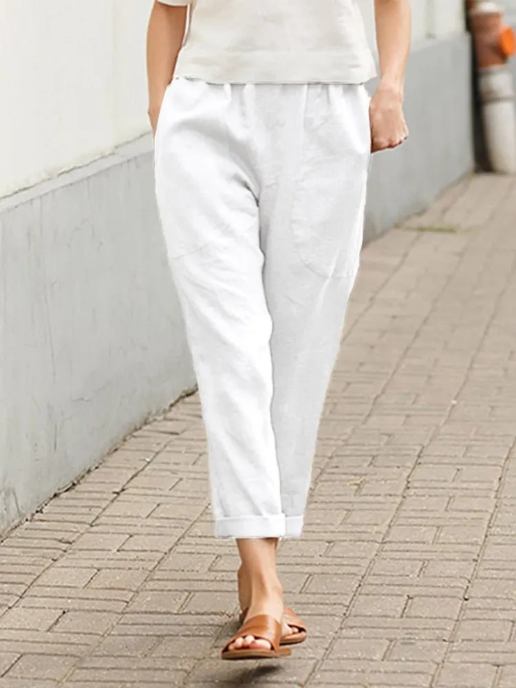 Solid Color Cropped Pants