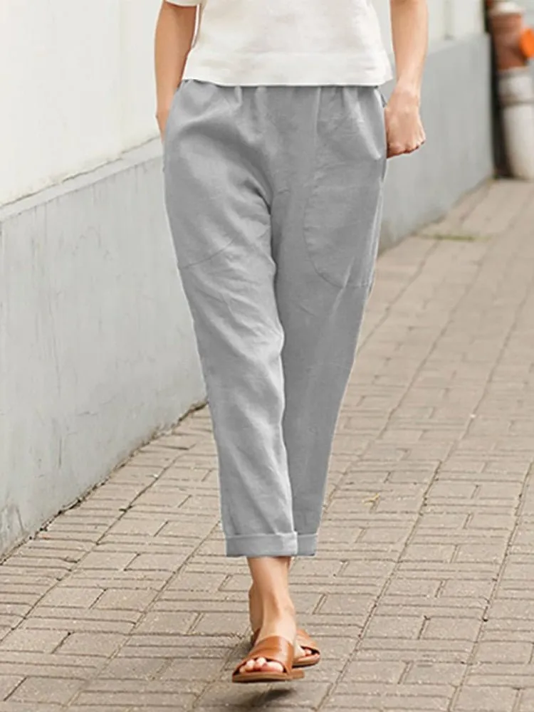 Solid Color Cropped Pants