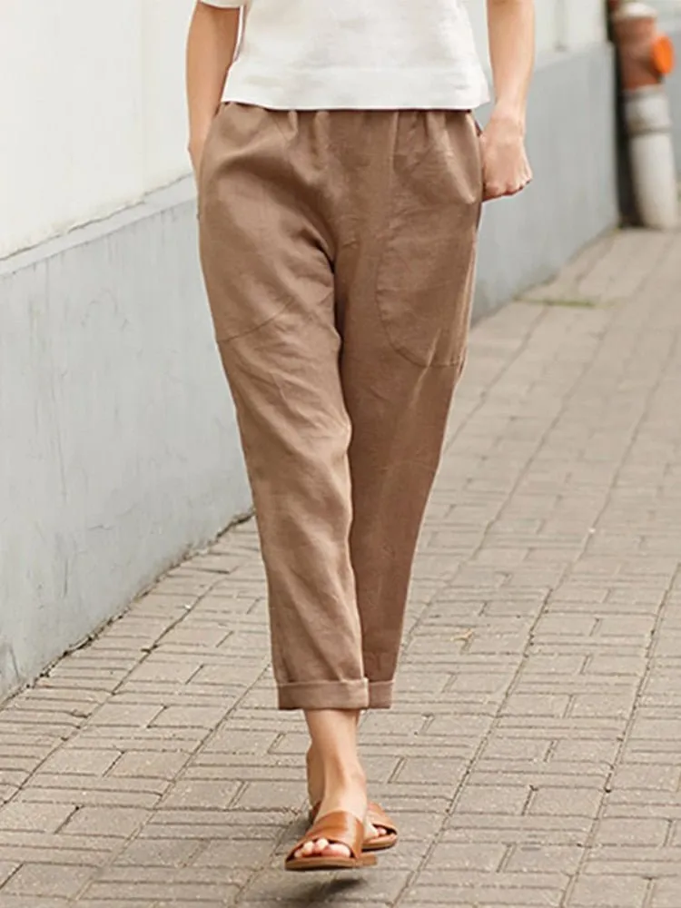 Solid Color Cropped Pants