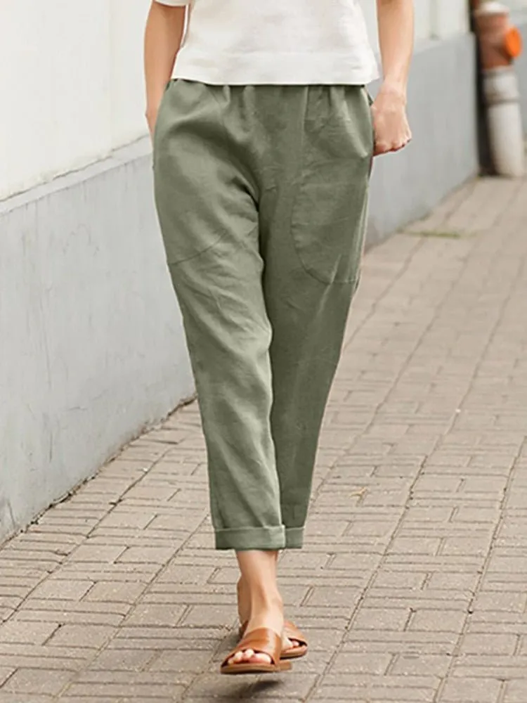 Solid Color Cropped Pants