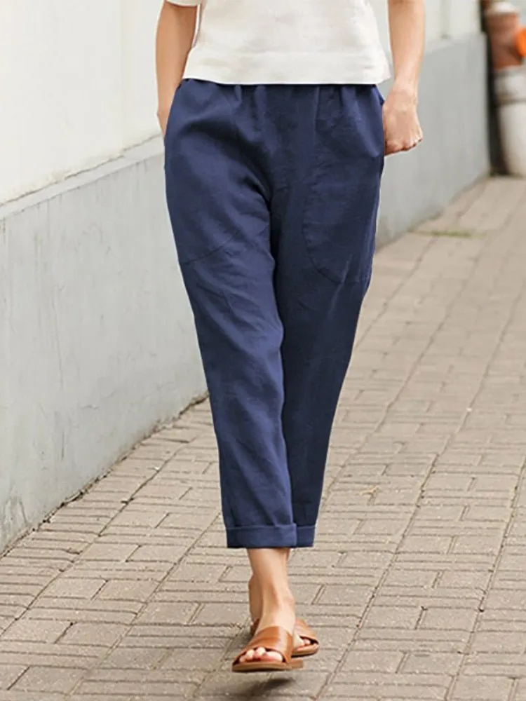 Solid Color Cropped Pants