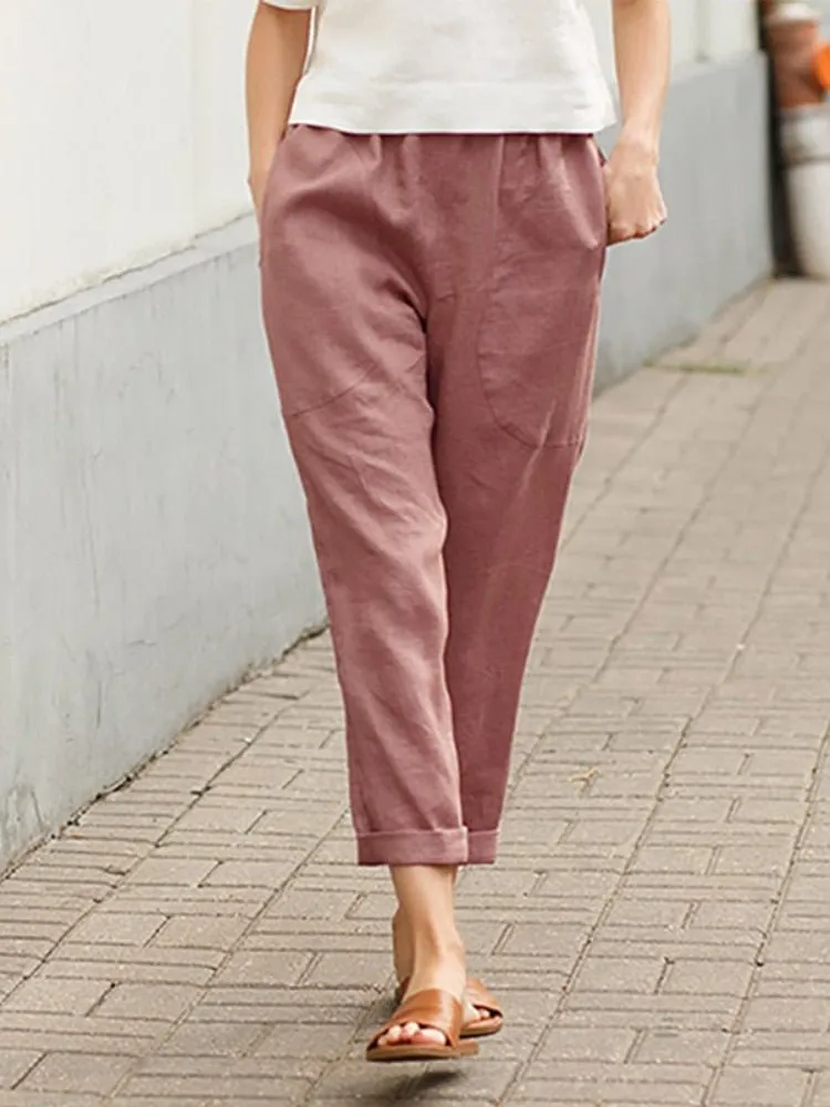 Solid Color Cropped Pants