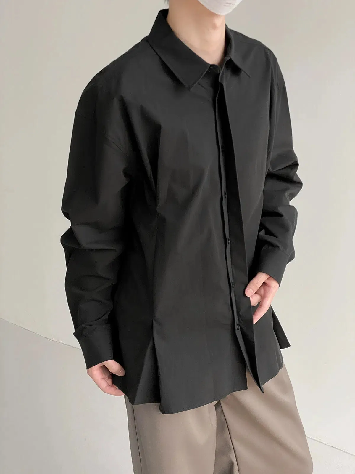 Solid Color Long-sleeved Placket Shirt