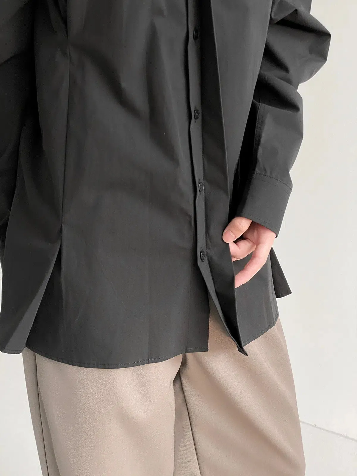Solid Color Long-sleeved Placket Shirt