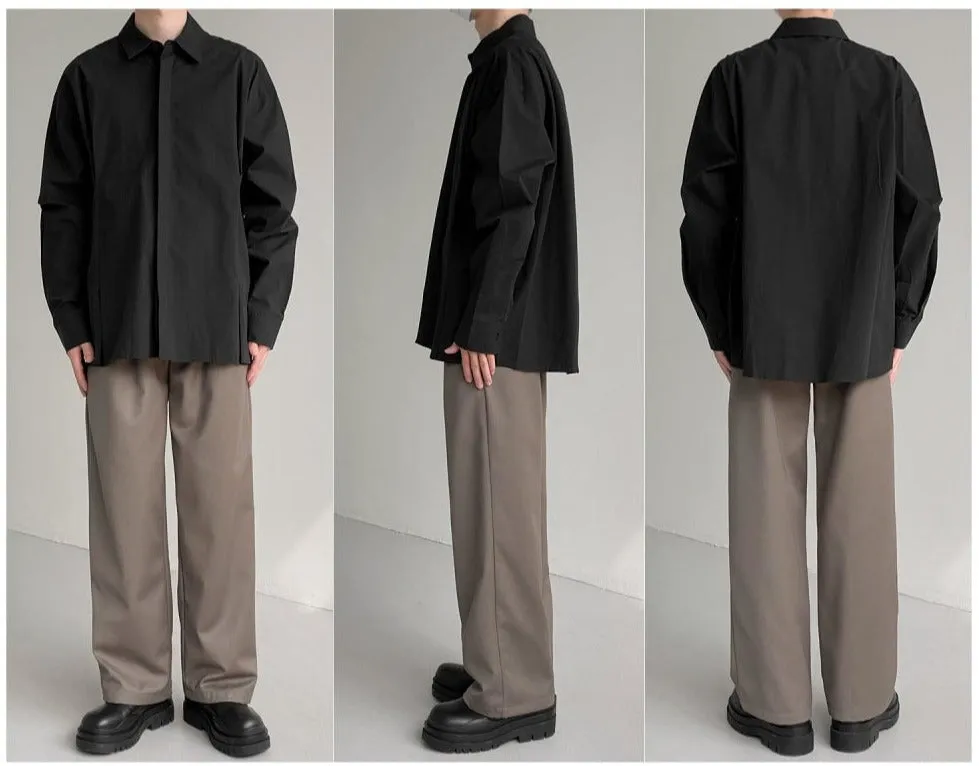 Solid Color Long-sleeved Placket Shirt