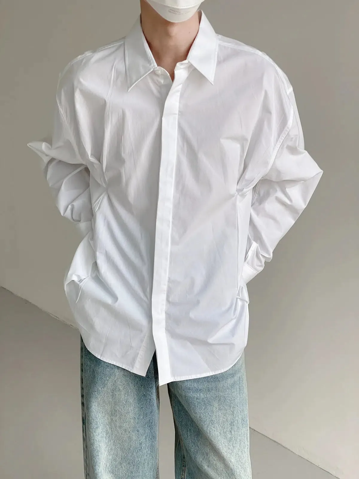 Solid Color Long-sleeved Placket Shirt