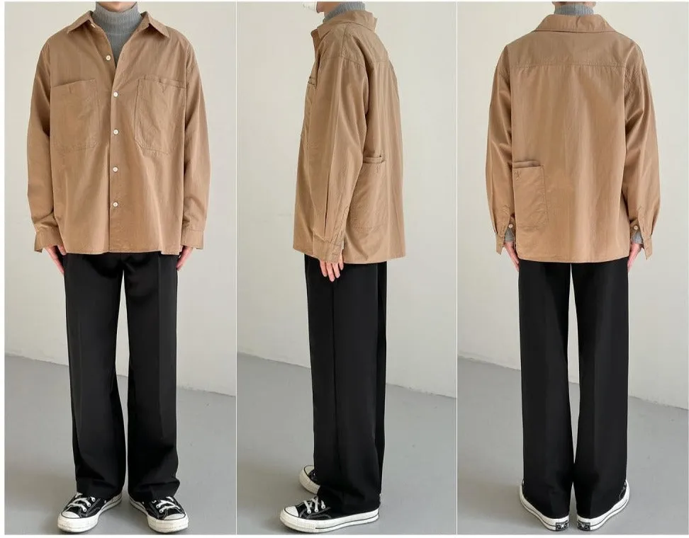 Solid Color Long-Sleeved Shirt
