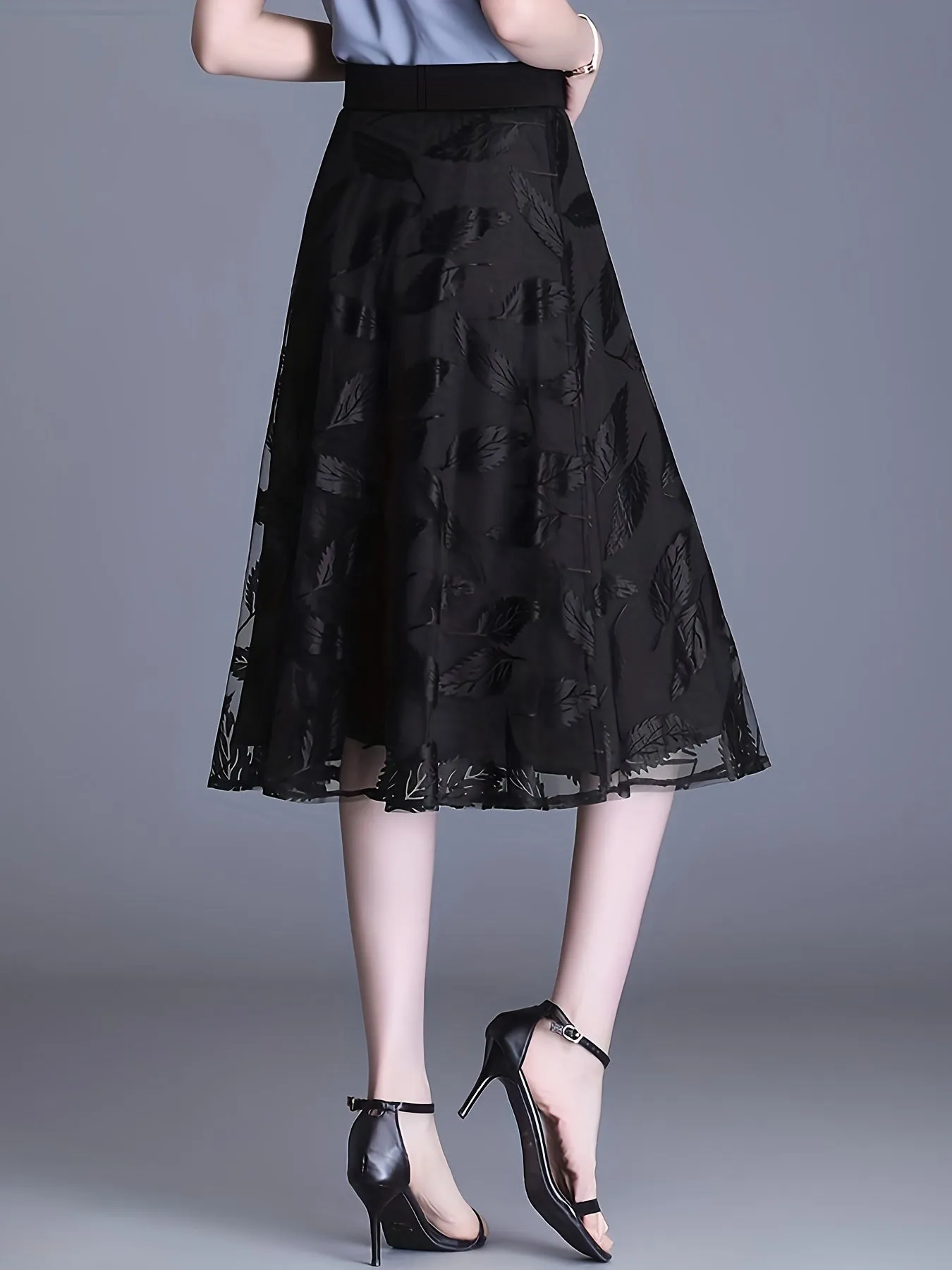 Solid Layered Pleated Skirts, Elegant High Waist A Line Knee Length Skirts, Women's Clothing