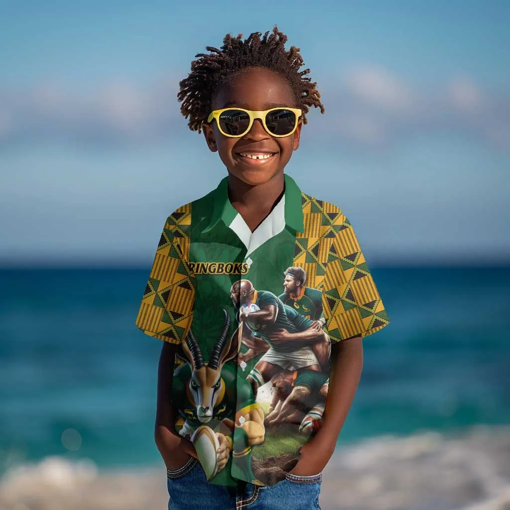 South Africa Rugby Kid Hawaiian Shirt - Springbok Mascot, Players Fighting for Victory LT03