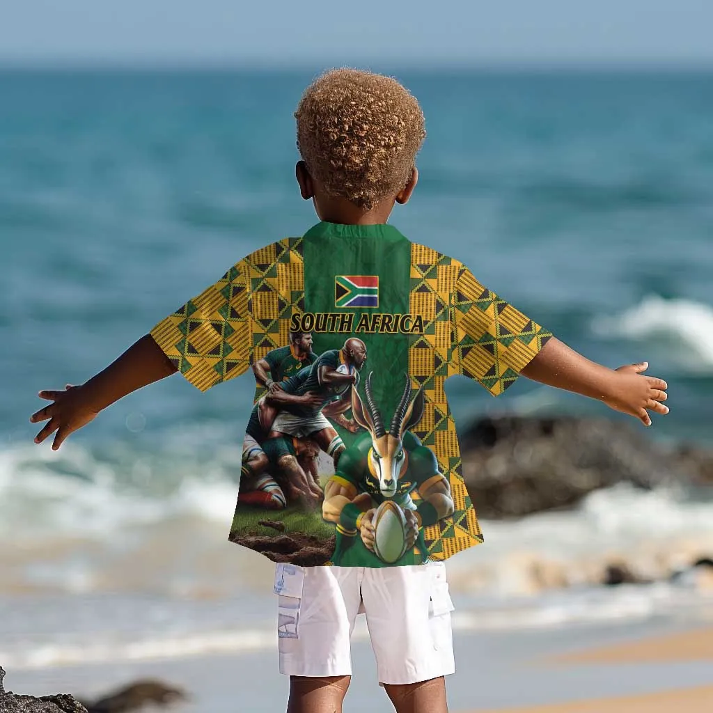 South Africa Rugby Kid Hawaiian Shirt - Springbok Mascot, Players Fighting for Victory LT03