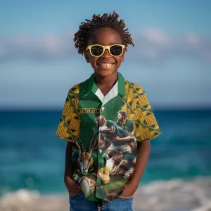 South Africa Rugby Kid Hawaiian Shirt - Springbok Mascot, Players Fighting for Victory LT03