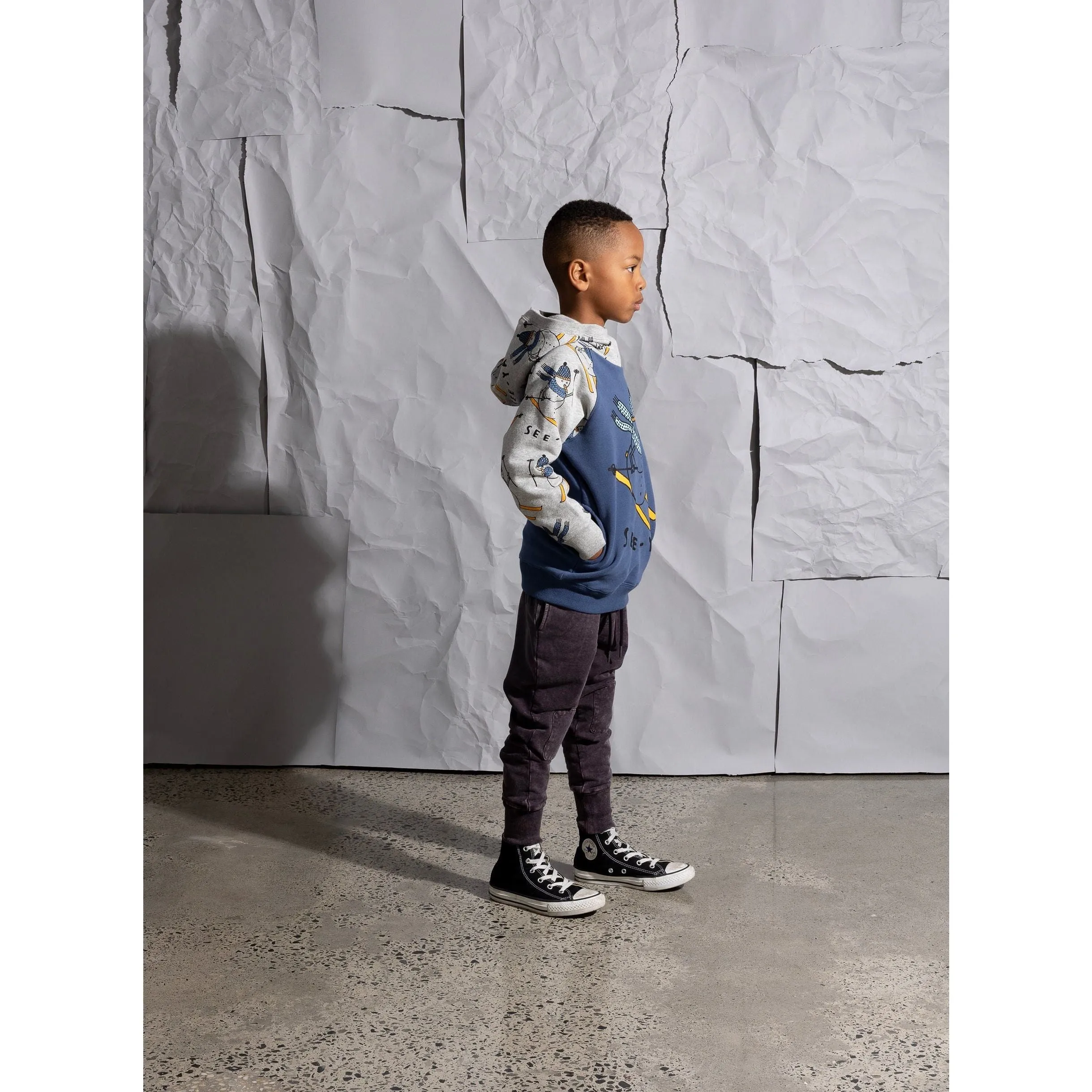 Speedy Snowman Furry Hood - Navy/Grey Marle