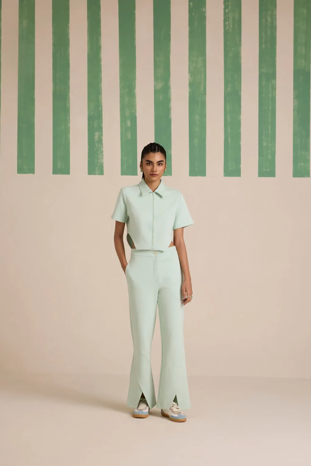 Spruce Zip'up Top - Cool Matcha