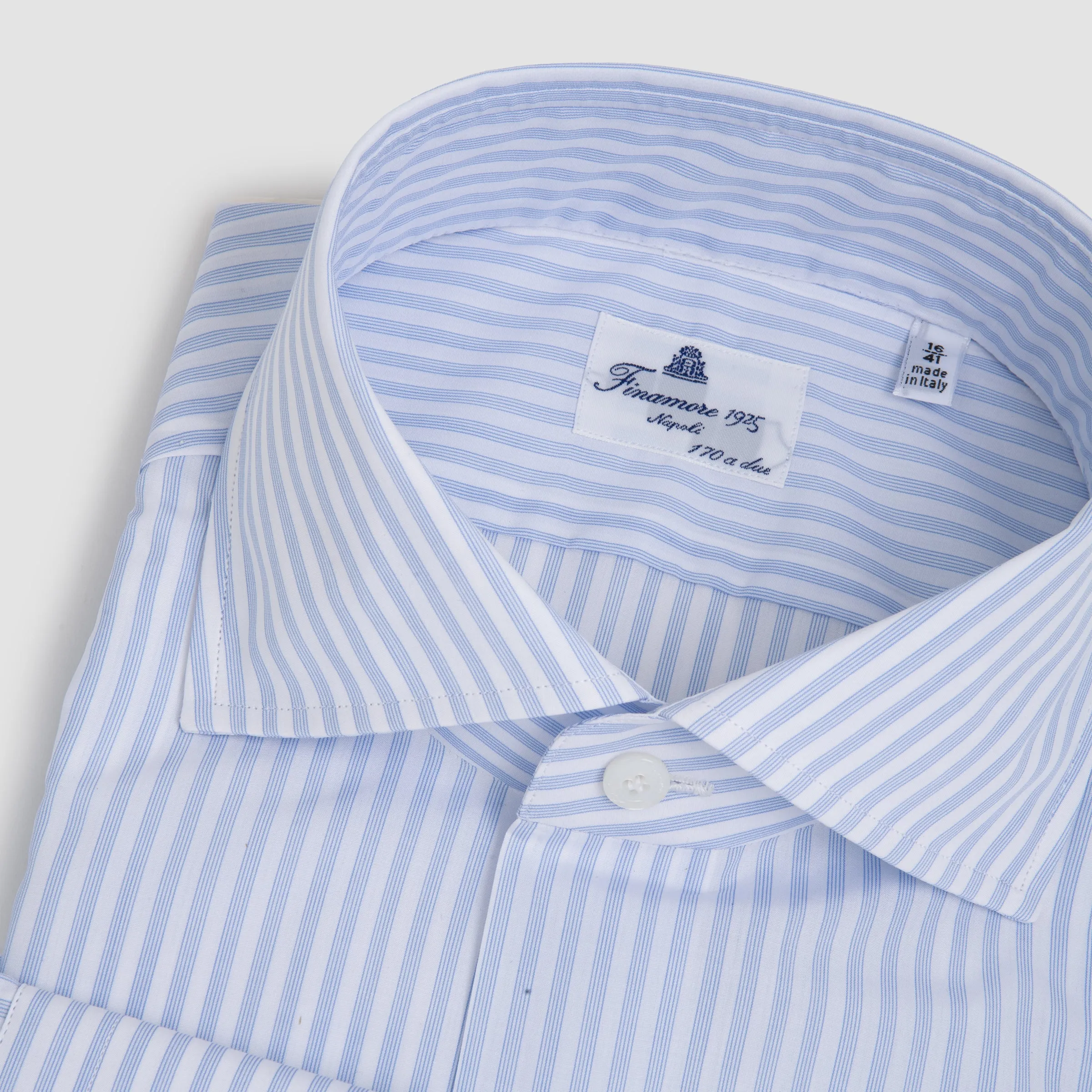Striped Eduardo Spread Collar, Napoli Fit 170/2 Dress Shirt Blue & White