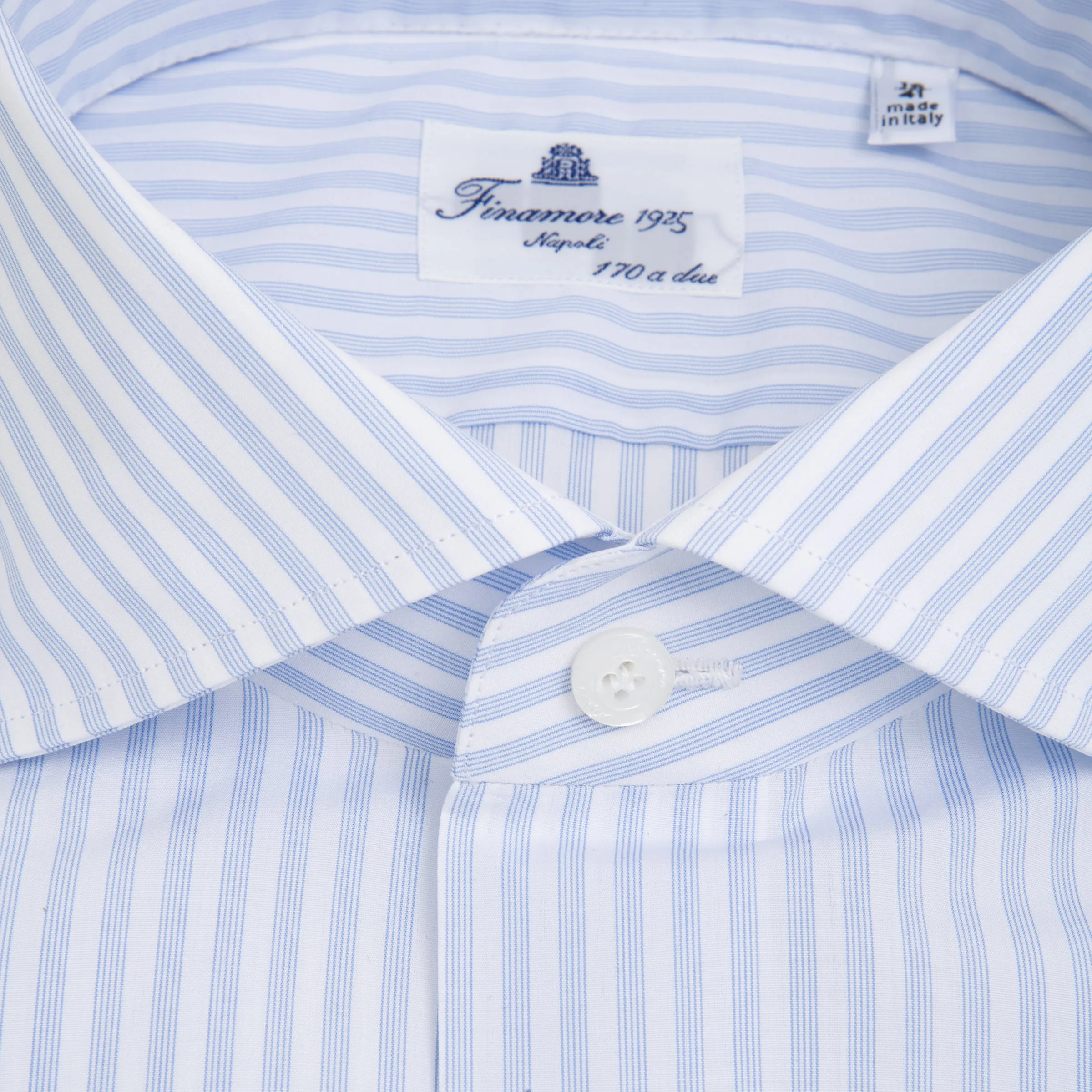 Striped Eduardo Spread Collar, Napoli Fit 170/2 Dress Shirt Blue & White