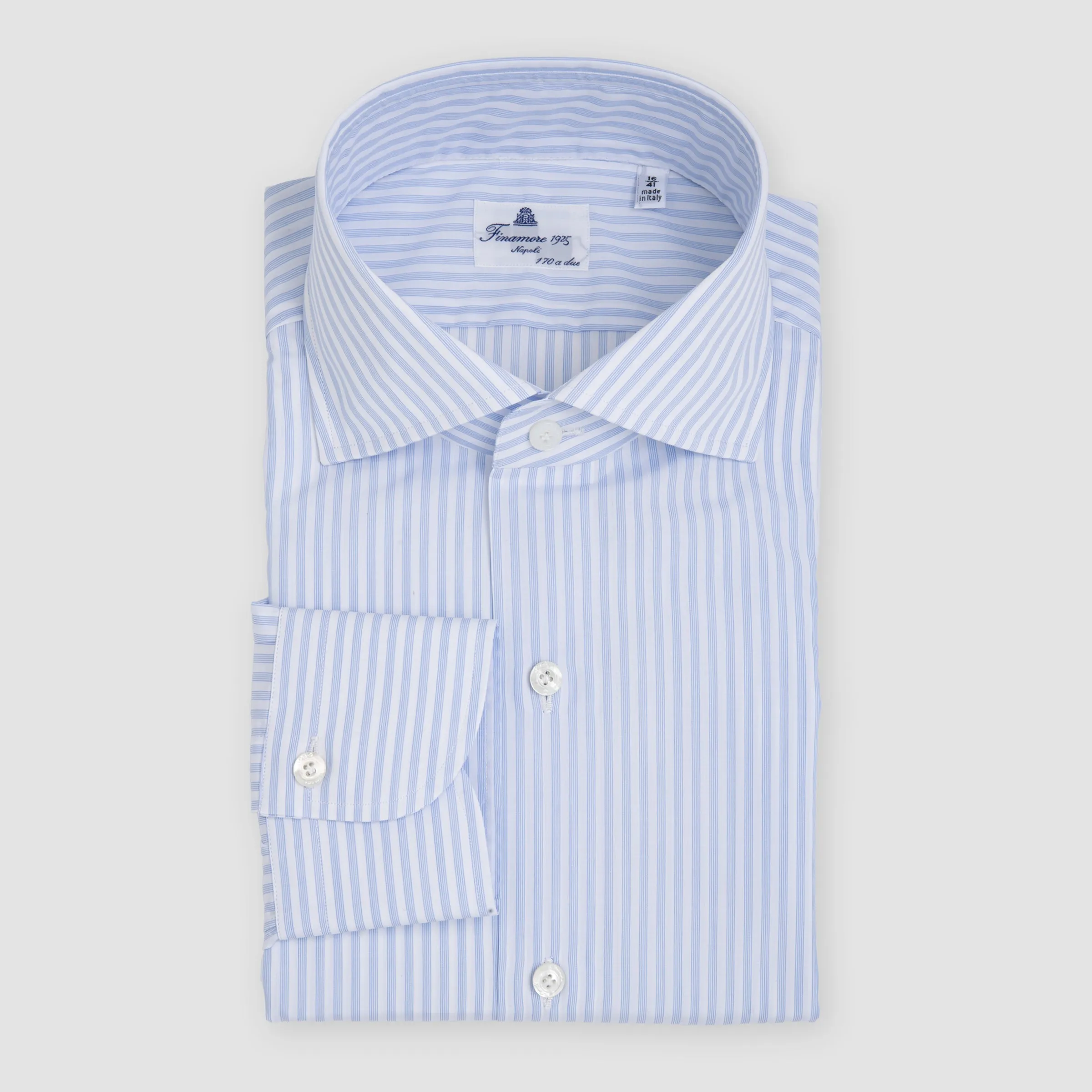 Striped Eduardo Spread Collar, Napoli Fit 170/2 Dress Shirt Blue & White