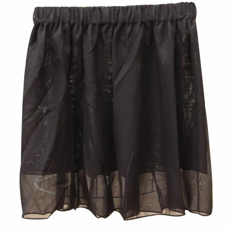 Summer Chiffon Women Skirt Tulle Girls Above Knee Short Nude Mini Casual Skirts NO BELT LY1201ANu