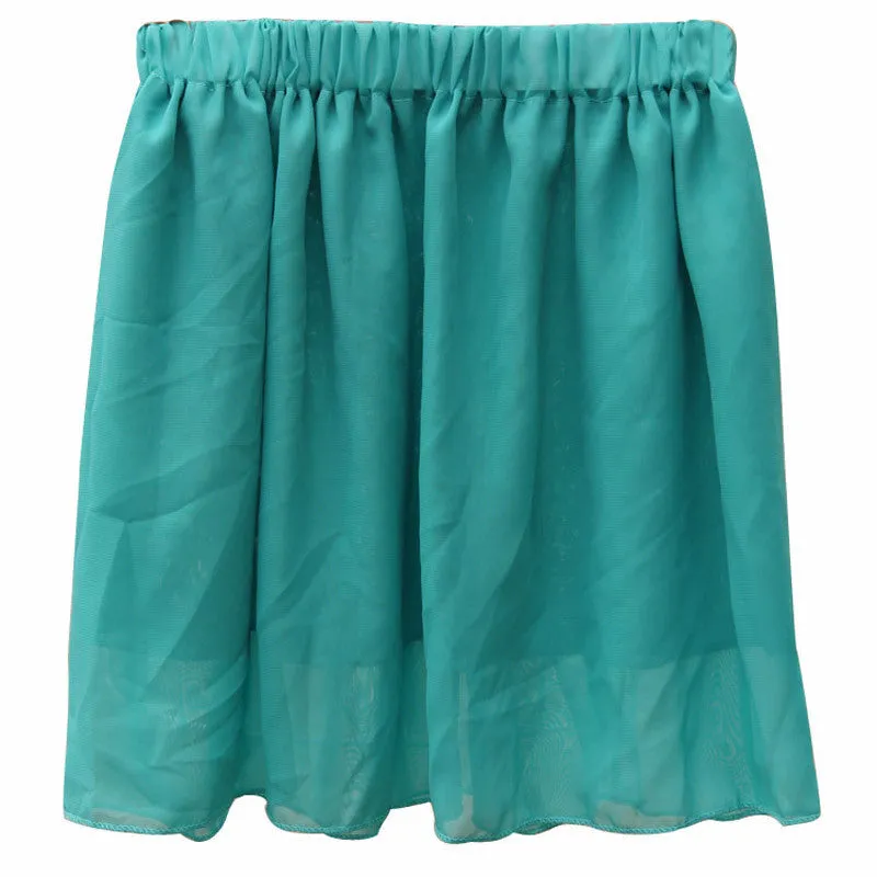 Summer Chiffon Women Skirt Tulle Girls Above Knee Short Nude Mini Casual Skirts NO BELT LY1201ANu