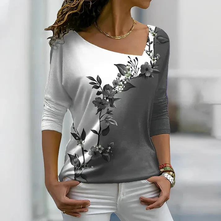 T-shirt with floral print and contrasting colors