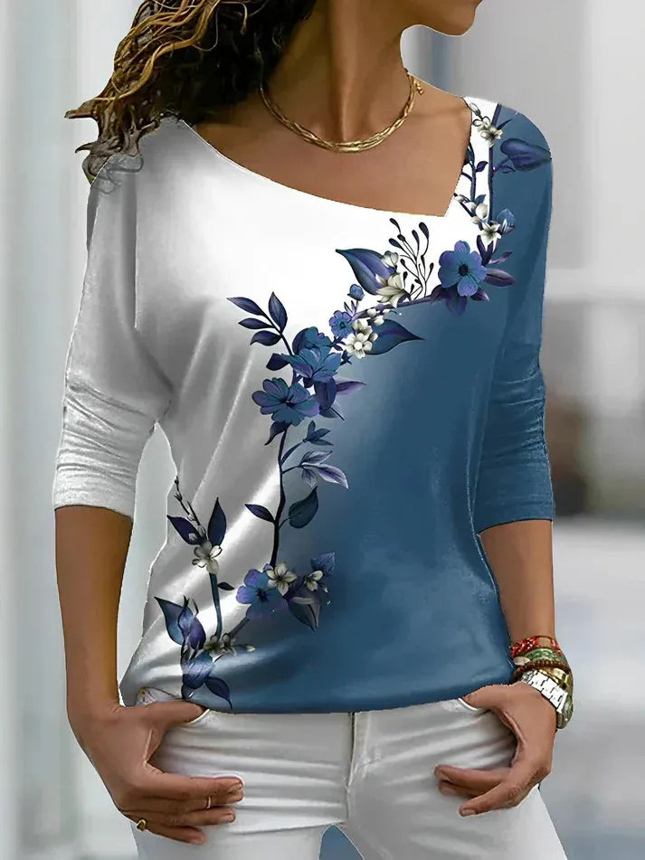 T-shirt with floral print and contrasting colors