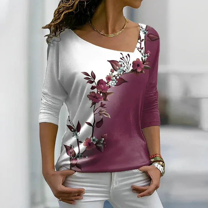 T-shirt with floral print and contrasting colors