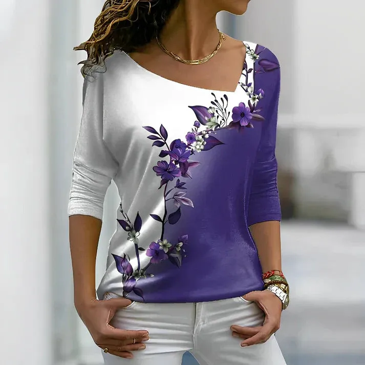 T-shirt with floral print and contrasting colors