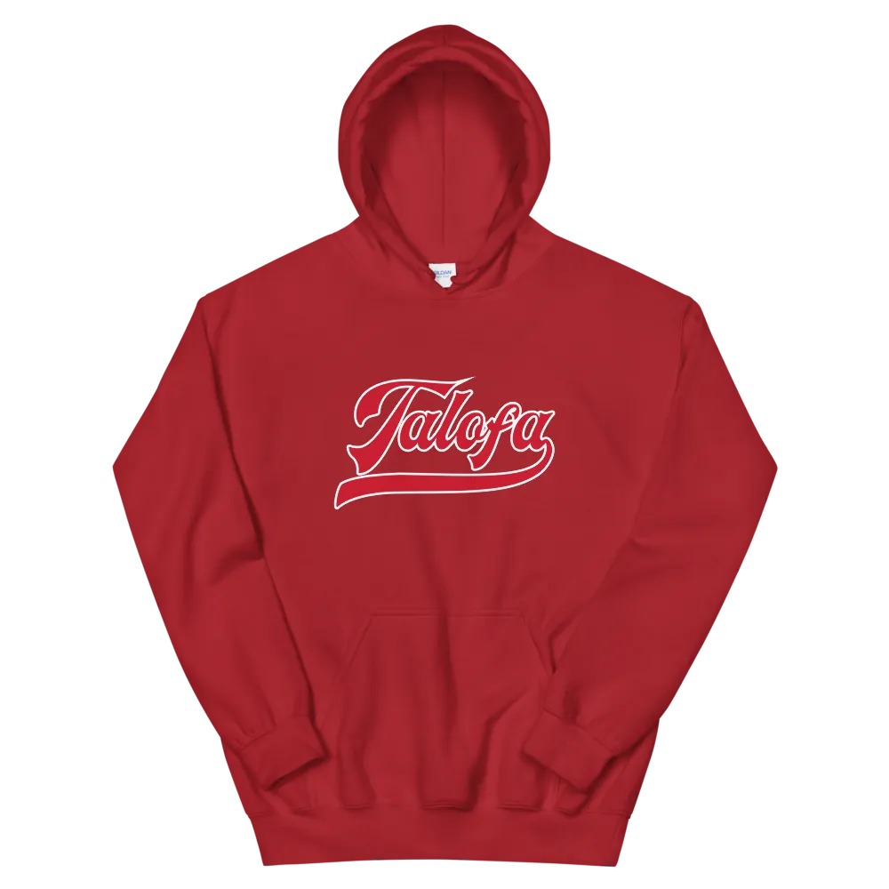 Talofa Script ~ Red with White Border *ADULT HOODIE*