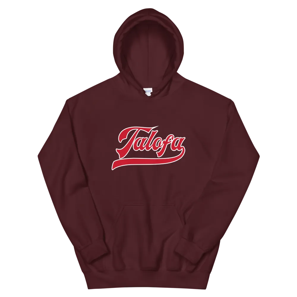 Talofa Script ~ Red with White Border *ADULT HOODIE*