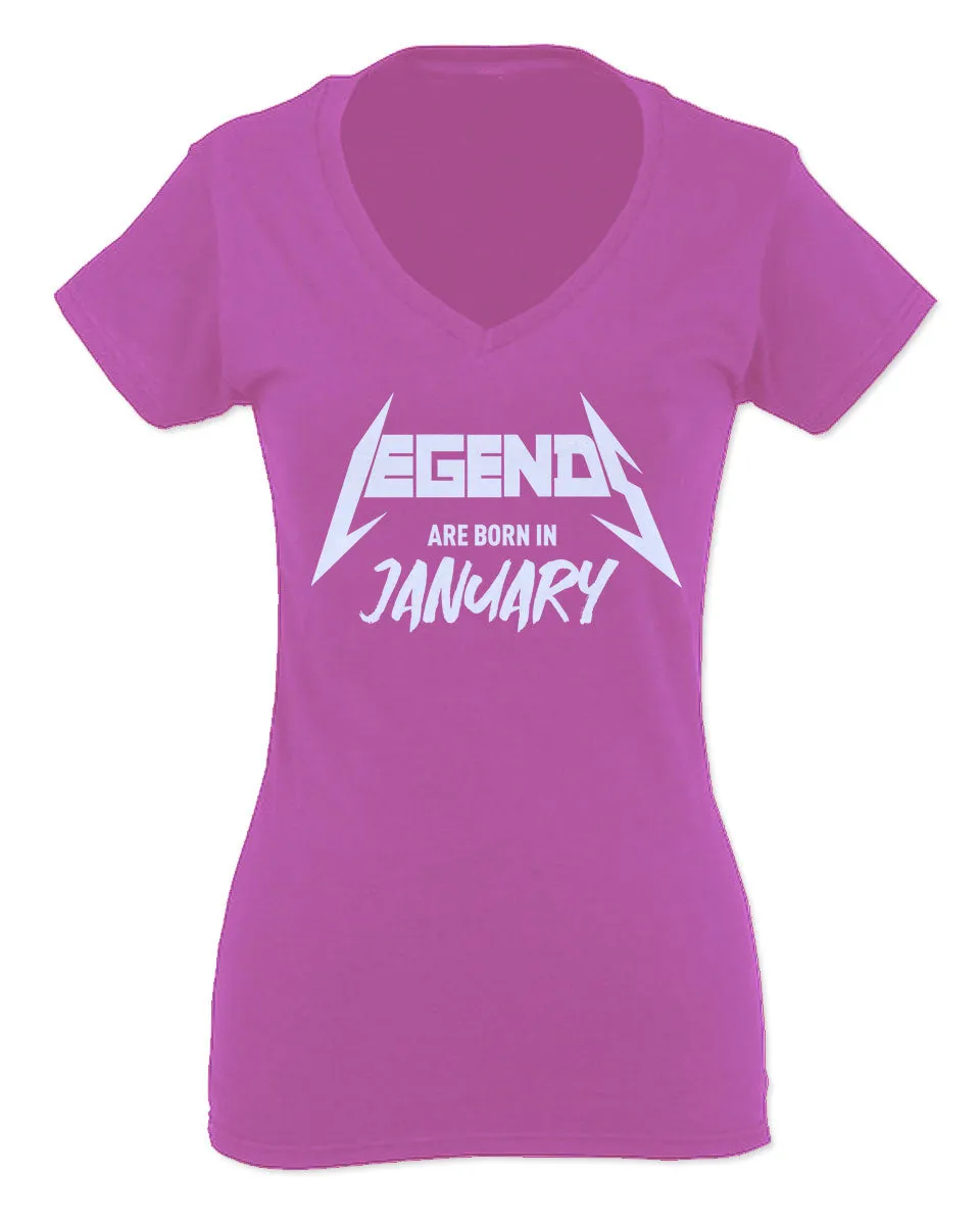 The Best Birthday Gift Legends are Born in January For Women V neck fitted T Shirt