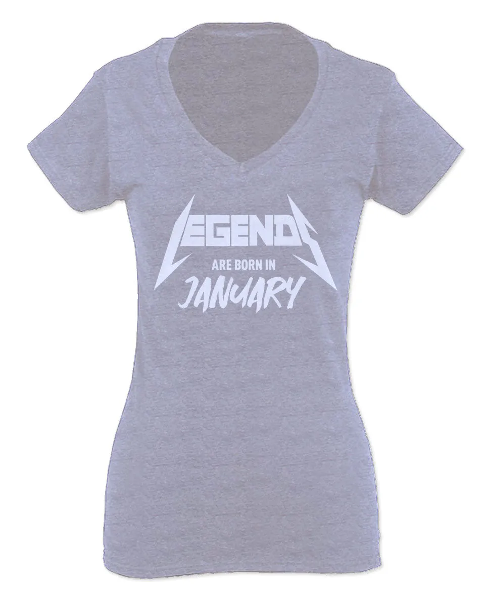 The Best Birthday Gift Legends are Born in January For Women V neck fitted T Shirt