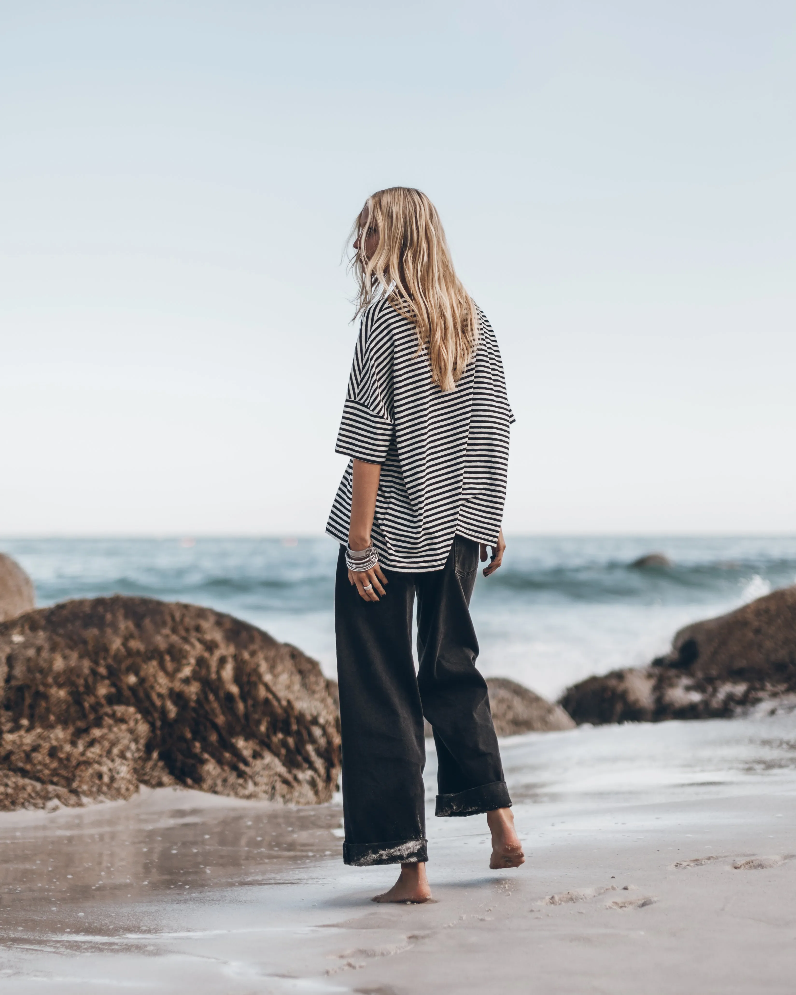 The Striped Long Loose Thin Linen T-Shirt
