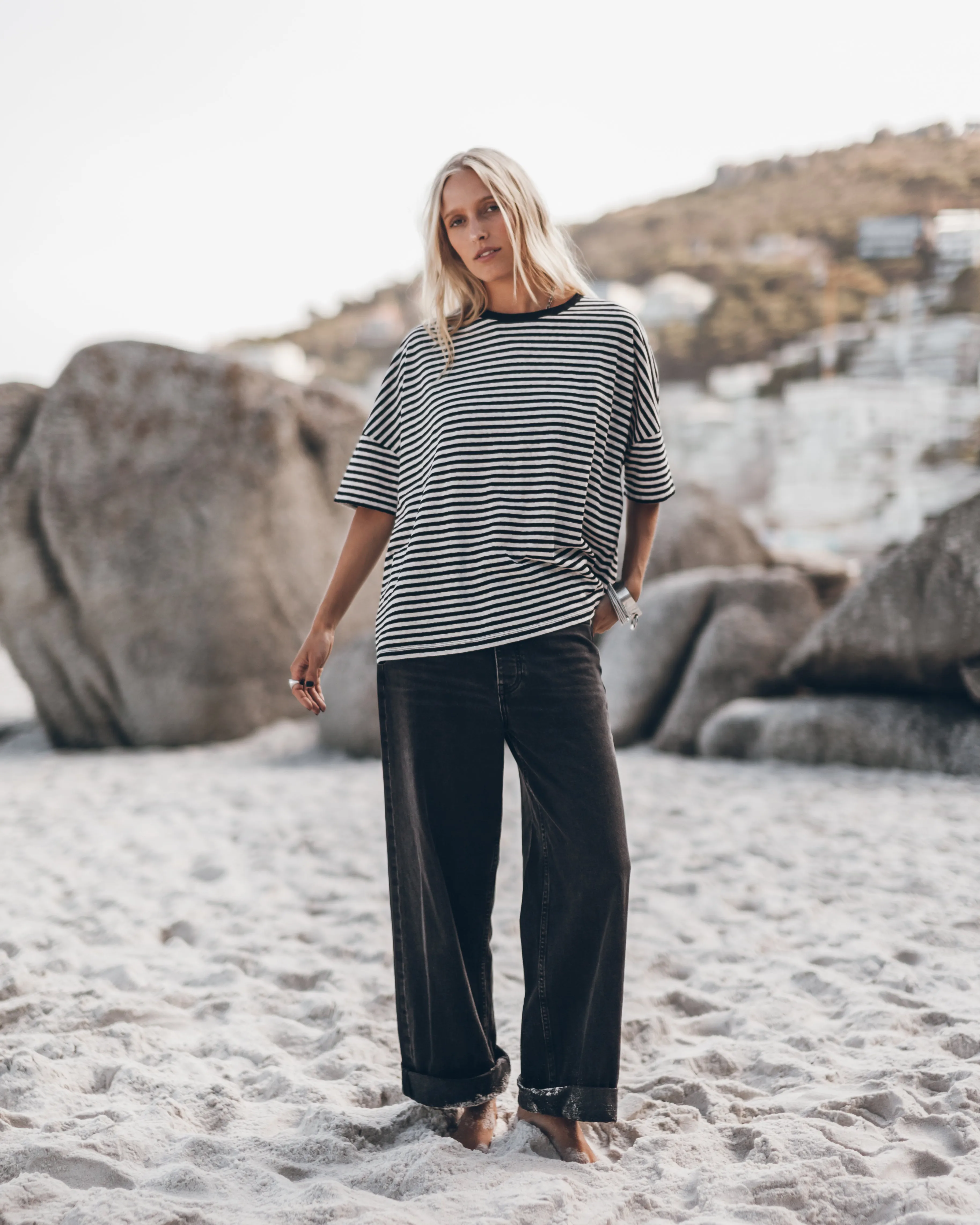 The Striped Long Loose Thin Linen T-Shirt