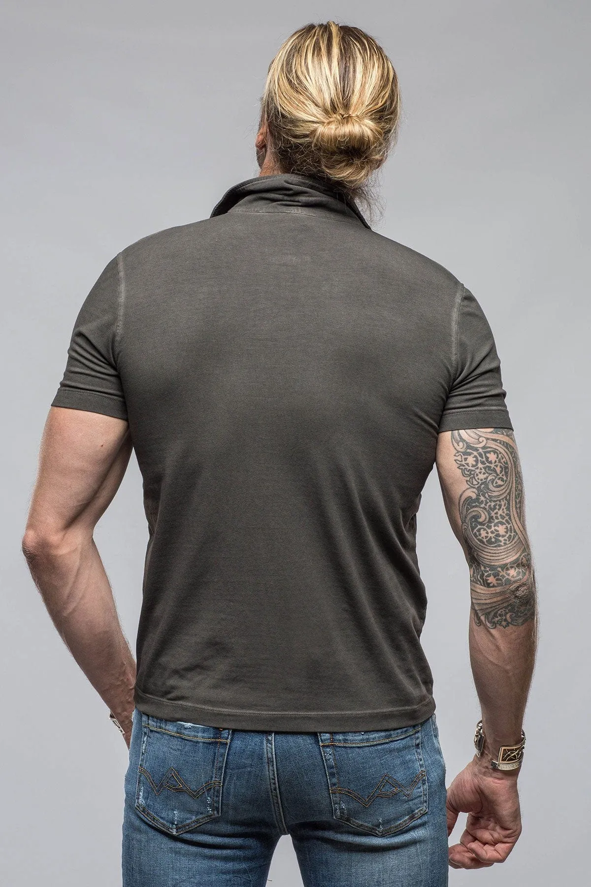 Toulour SS Woven Polo in Washed Black