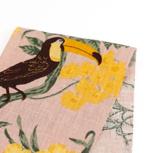 Tropical Birds   Butterflies Linen - Pink Mix