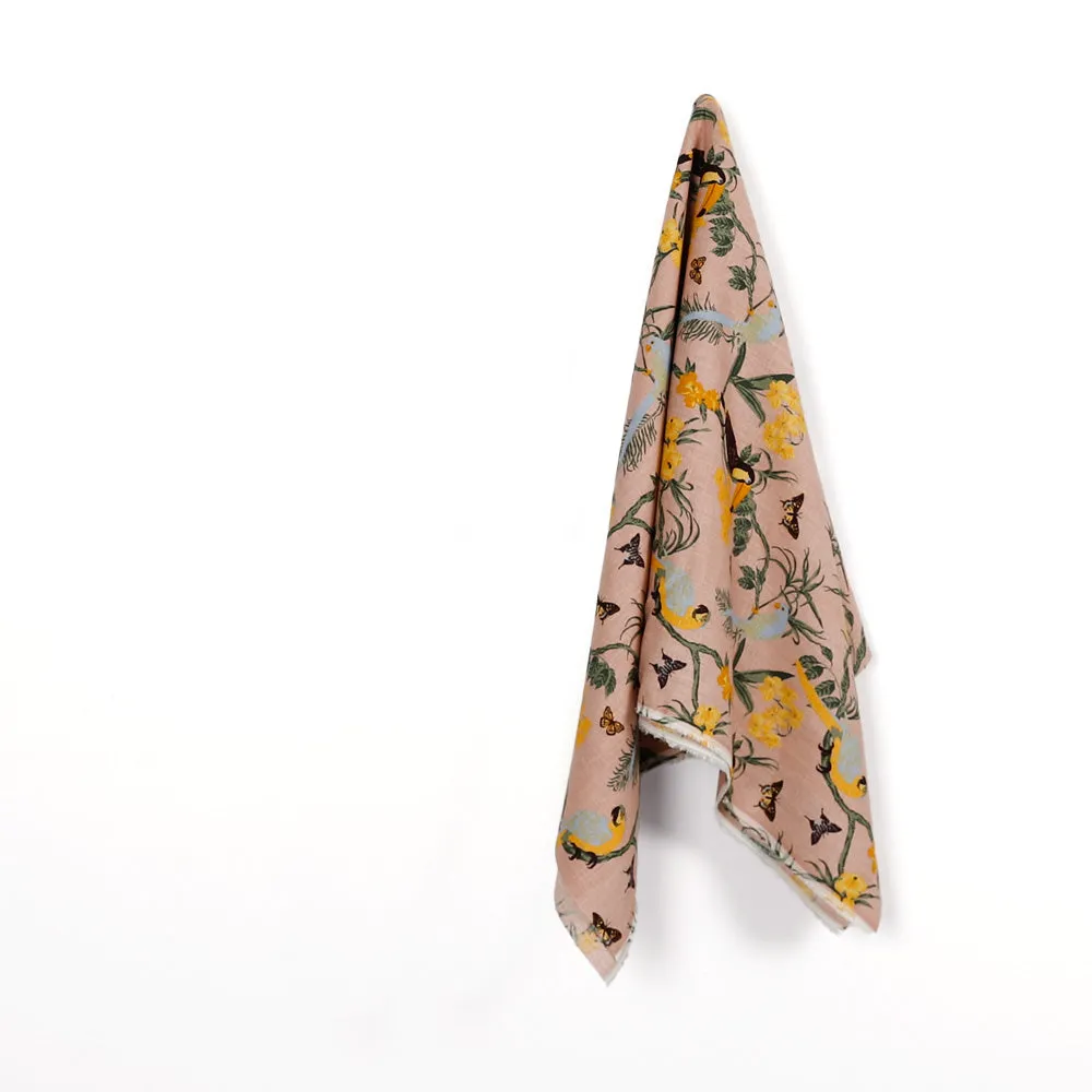 Tropical Birds   Butterflies Linen - Pink Mix