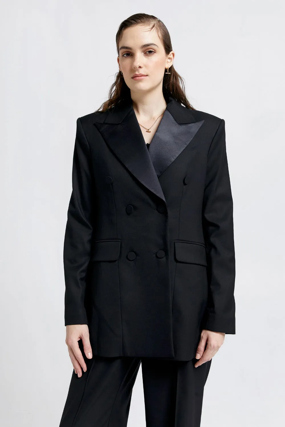 Tuxedo Double Breasted Blazer Black